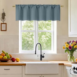 Simplebrand Stone Blue Valance for Windows, Short Blackout Curtains for Kitchen/Small Windows with Rod Pocket，Thermal Insulated Solid Curtain Valance, Each 60Wx14L Inches, 1 Piece