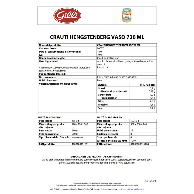 Sauerkraut 720 gr. - Hengstenberg