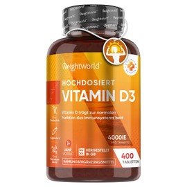 WeightWorld Vitamin D3 4000 IE - 400 Tabletten (1 Tablette alle 4 Tage) - Sonnenvitamin für Immunsystem, Knochen, Zähne & Muskeln (EFSA) - 100% Reines Cholecalciferol Vitamin D - Geprüfte Zutaten - WeightWorld