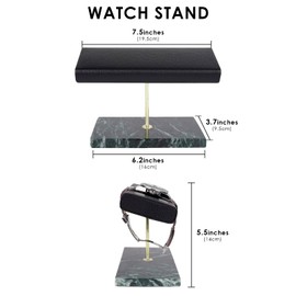 ReignSword Watch Stand with Marble Base, Vegan Leather Watch Stand, Wrist Watch Display Organizer Holder for Men and Women (Green)