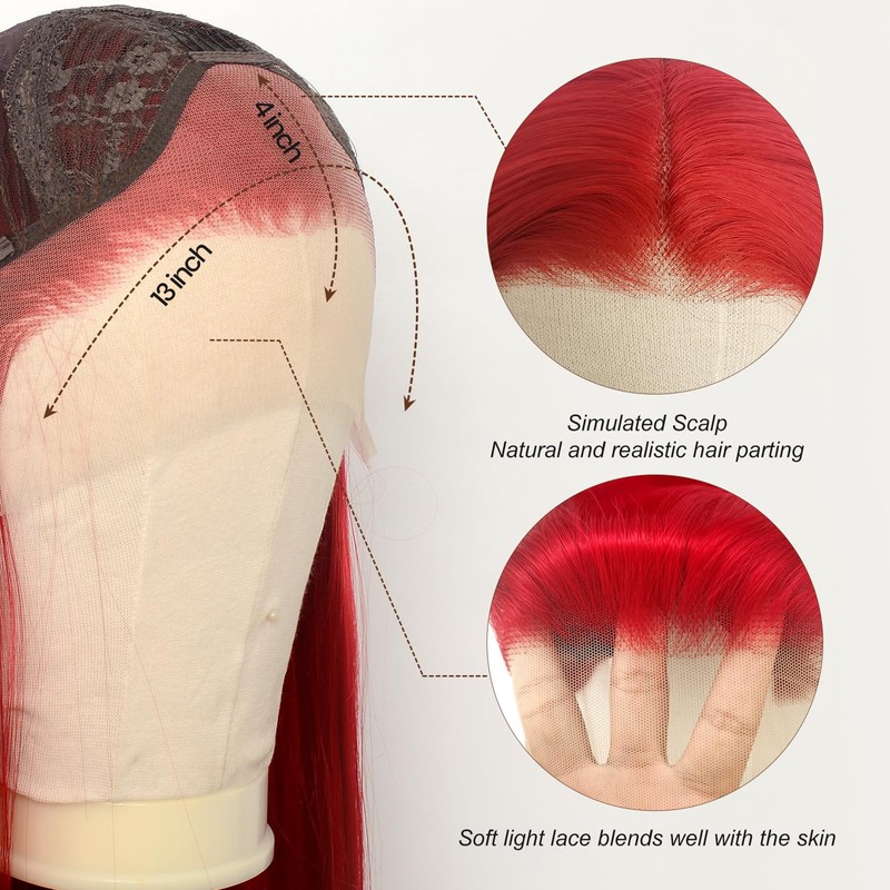Red Lace Front Wig for Women Long Straight