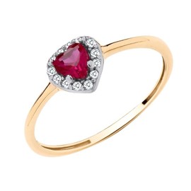 Old English Jewellers 9ct Yellow Gold Ruby & cz Heart Cluster Ring size J K L M N O P Q R S (M)