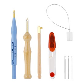 8pcs Punch Needle Kit, Adjustable Punch Embroidery Kit with 3 Needle Drum Hook Kit Sewing Art Needle Tools for Adult Beginners Embroidery Floss Cross Stitching Craft Supplies