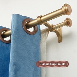 Double Curtain Rods 36-72", Warm Gold Double Rod Curtain Rods, Double Window Rods with End Cap Finials, Adjustable 1-Inch Front and 5/8 Inch Back Double Drapery Rods, Dual Curtain Rods Warm Gold