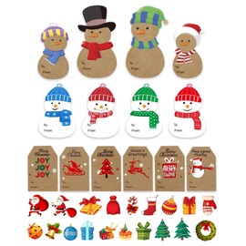 500PCS Christmas Gift Tags Stickers, Self-Adhesive Christmas Name Tags, Christmas Labels for Presents, Holiday Cute Kraft Xmas Kids Stickers for Gifts Boxes, Wrapping Paper，Envelope，Cards, Letters