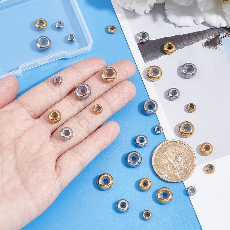 UNICRAFTALE Approximately 30 Pieces 2 Colors 6/8/10mm Rondelle Beads, Stainless