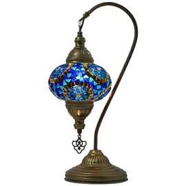 mozaist Turkish Lamp, Swan Neck Mosaic Table Lamp, Moroccan Decorative Glass Antique Bohemian Vintage Lamp Shade, Tiffany Desk Bedside Stained Glass Lamp with US Plug and E12 Socket