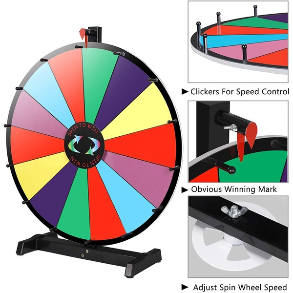 Smartxchoices Tabletop 24" Prize Spin Wheel 14 Spinning Slots Color Customize Spinner Wheel Game with Dry Marker Pen & Eraser,Trade Show Carnival Fortune