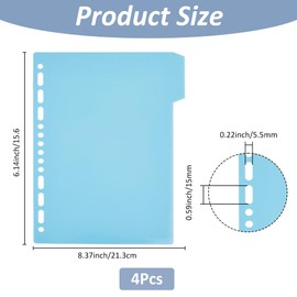 SUPERFINDINGS 40 Sheets 4-Tab Plastic Binder Dividers A5 Paper Clips Blank Dividers with Labels Cornflower Blue File Organizer Sections Binders Subject Dividers 15.6×21.25cm