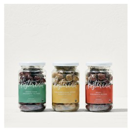 Kosterina Snacking Olives Trio | Greek Herb, Coriander & Pink Pepper & Spicy Flavor | Pitted and Dry-packed | Kalamata & Green Olives | 6.7oz (190g), 3 Pack