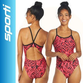 Sporti Serene Thin Strap Athletic One Piece Swimsuits - Women's Comfortable and Durable Swimwear for Lap Swimming - Red - 26