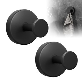 Cimown Pack of 2 Suction Cup Hooks, Suction Cup Hooks, Bathroom Suction Hooks, Extra Strong Suction Cups, Thread Hooks, Towel Hooks, Bathrobe Hooks (Black)