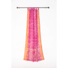 Light-Filtering Sari Colorful Curtains – Boho Curtains, Bed Canopy Panel, Wall Tapestry or Window Treatment For Bedroom or Living room + Tote bag (96"L x 42"W Set of 2, Fuchsia Orange)