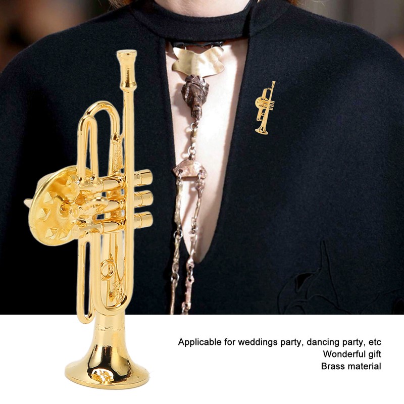 Gold Miniature Trumpet Shaped Lapel Brooch Pin Brass Exquisite Mini