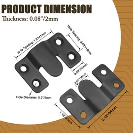 Luomorgo 10 Pack Large Black Flush Mount Bracket, 54x30mm (2-1/8 x 1-3/16 inch) Z-Clips, Heavy Duty Picture Hangers Interlocking Photo Frame Hook for Hanging Headboards, Display Wall Mount Hardware