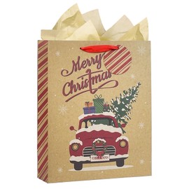 LEAYUGF 13" Large Christmas Tree Gift Bag with Tissue Paper Car For Christmas Wedding Birthday Party Anniversaries Supplies with Handles