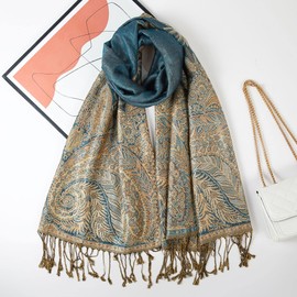 Becolored Big Paisley Pashmina Shawl Wrap Scarf Double Layers Reversible (12-Turquoise)