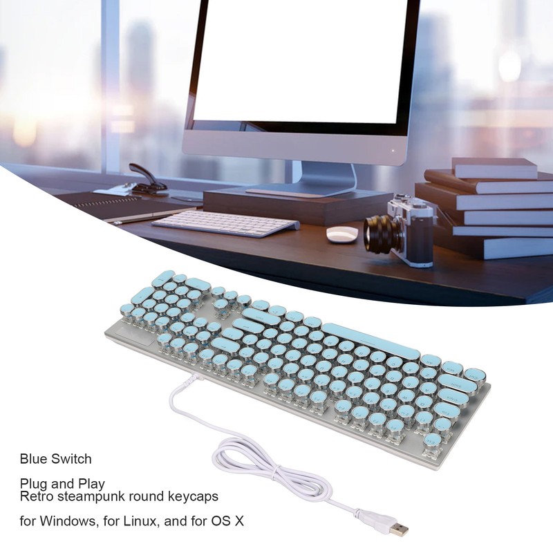 Blue Switch Mechanical Keyboard 104 Keys Backlight Ergonomic Retro Steampunk