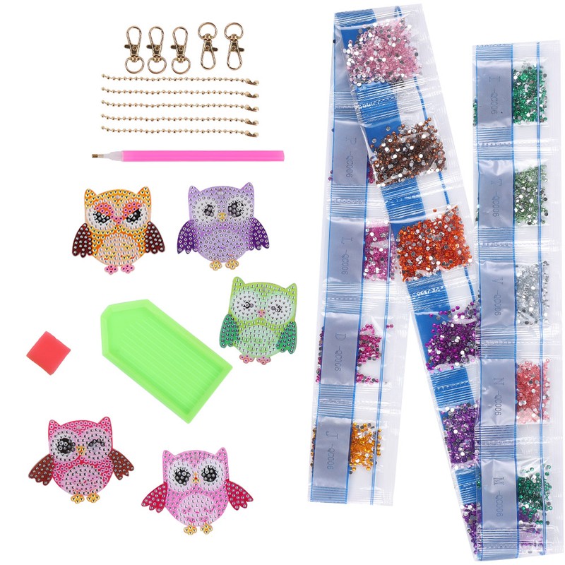 5PCS DIY Owl Diamond Painting Key Chain Acrylic Pendant Handmade