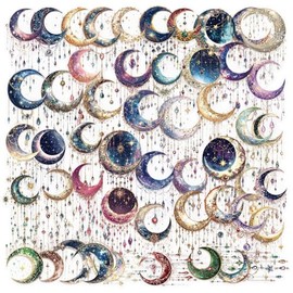 Transparent Fantasy Galaxy Stickers 50 Pcs Waterproof Cartoon Cool Space Moon Sticker for Laptop Skateboard Scrapbook Water Bottle Car Luggage Helmet Computer,Vinyl Funny Sticker for Adults Teens