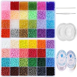 KERGAEN Total 7200pcs Size 4mm Seed Beads for Jewelry Making,6/0 Tiny Seed Beads Craft Beading Kit Set.