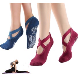 Cushion Pad 2 Pairs Yoga Socks|Pilates Socks|Non Slip Grip Socks|Fitness Sport Sock Grippy Socks Reformer Pilates Socks for Women Pilates Ballet Barre Socks Barefoot Workout Socks H HOME-MART