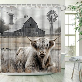 JONSEQIN Highland Cow Shower Curtain, 70x70 inch,Polyester Fabric