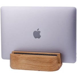 TheHrdwoodCom THEHRDWOOD Dual Laptop Stand Vertical Laptop Holder for Desk - All MacBook Vertical Stand up to 0.7'' Thick - Notebook Stand Handmade of Natural Wood - MacBook Holder (Dual Oak)