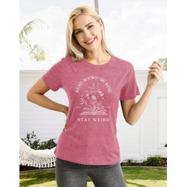 CQF Book Lover Shirt for Women Read Books Be Kind Stay Weird T-Shirt Funny Teacher Shirt Pink