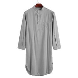 Mens Nightshirts Long Gown Nightgown Long Sleeve Sleepwear Cotton Henley Shirts Plain Kaftan Thobe Loungewear Comfort Sleep Shirts Night Shirts Muslim Thobe