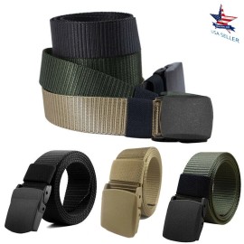 unbrand Men's Plastic Cam Buckle Nylon Canvas Tactical Belt Waistband Webbing Military - Green