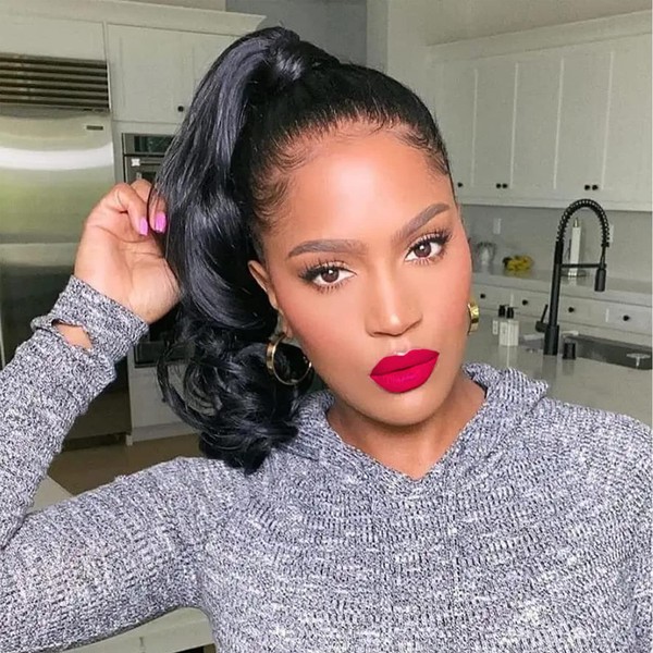 KRSI 14Inch Spiral Curl Short Drawstring Ponytail Extension for Black