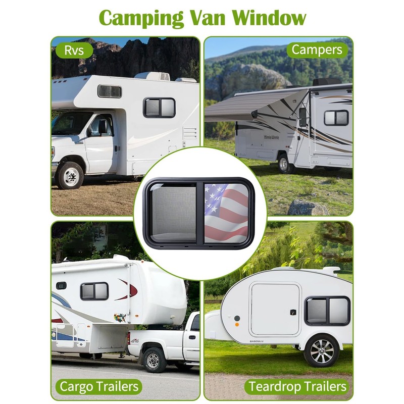 24"x20" RV Sliding Window - Horizontal Teardrop Style, DOT-Certified Tempered