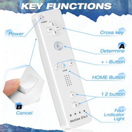 2 Pack FISUPER Remote Controller with Motion Plus for Wii/Wii U, with Silicon Case and Wrist Strap (White)