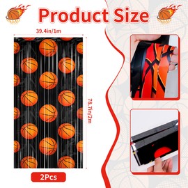 Basketball 2PCS Basketball Party Foil Fringe Curtain, Black and Orange Basketball Party Decorations Backdrop Sports Decorations for Party Wall Decor 3.3 X 6.6 ft