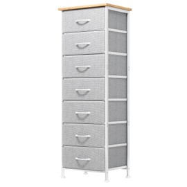 Fixwal Tall Dresser for Bedroom, Storage Dresser Organizer with 7 Fabric Drawers, Nightstand Furniture in Closet, Entryway, Hallway, Light Grey