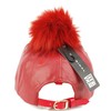 Pom Pom Baseball Cap/Fuax Leather (RED)