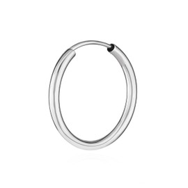 NKlaus Single 585 Gold White Gold Creole Earrings 1.9 mm Round Gold Earring 20 mm 9044, White Gold