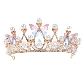 YADIRF Pearl Rhinestone Butterfly Crown Tiara Headband Wedding For Queen Bridal Wedding Prom Pageant Party