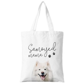 ZYQFN Samoyed Mama Canvas Tote Bag for Women, Dogs Lover Gift for Dog Mom, Birthday Christmas Cute Samoyed Gifts For Women, Tote Bag for Work College Travel. (088)