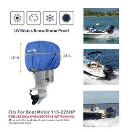 Explore Land Outboard Motor Cover - Waterproof 600D Heavy Duty Boat Engine Hood Covers - Fit for Motor 115-225 HP, Blue