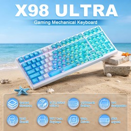 MIKIBY X98 Ultra Wireless Mechanical Keyboard, 12000mAh Gaming Keyboard with Gasket & Creamy Sound, BT/2.4G/USB-C,96% Layout with Numpad Hot Swappable, Ergonomic & Cute Blue Keyboard for PC/Mac