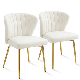 ANOUR Modern Dining Chairs, Velvet Accent Living Room Chairs, Set of 2, Upholstered Side Chair with Golden Metal Legs for Dining Room Kitchen Vanity Patio (White, 2 Pack)