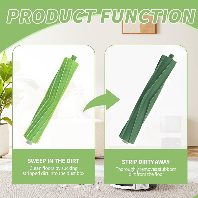 2 Sets Replacement Rubber Brushes Rollers Compatible with iRobot Roomba