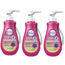 Veet Sensitive Skin Formula with Aloe Vera and Vitamin E, Dermatologically Tested Hair Removal Gel Cream 13.5 Fl Oz. for Legs & Body:_3 Pack