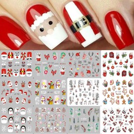 12 Pcs Christmas Nail Art Sticker Santa Claus Water Transfer Nail Stickers Decals Xmas Nail Art Decoration Winter Nail Stickers Christmas Pegatinas Uñas Holiday Nail Tattoos for Acrylic Nail Supplies