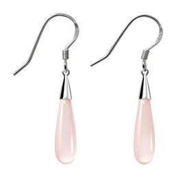 Franki Baker Long Elegant Pear Shaped Light Dusty Pink Rose Quartz Gemstone Drop Earrings 925 Sterling Silver Length: 4.5cm