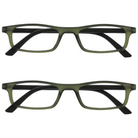OPULIZE Ted Reading Glasses 2 Pack Narrow Matt Lightweight Frame Transparent Khaki Spring Hinges Scratch Resistant Mens Womens RR17-6 +2.50