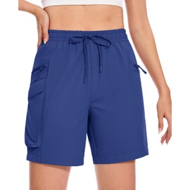 MAGCOMSEN Womens Shorts Lightweight Golf Shorts Zipper Pockets Hiking Cargo Shorts Outdoor Active Shorts Blue S