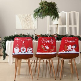 Ganeen 6 Pcs Christmas Chair Cover Santa Claus Hat Elf Shoes Buffalo Plaid Felt Dining Chair Slipcovers Merry Christmas Chair Back Covers for Xmas Banquet Kitchen Holiday Party Decor(Stylish Style)